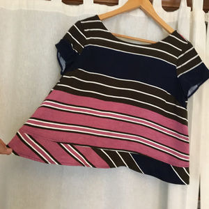 Maeve Striped Shirt A Line Open Back w/Button 10